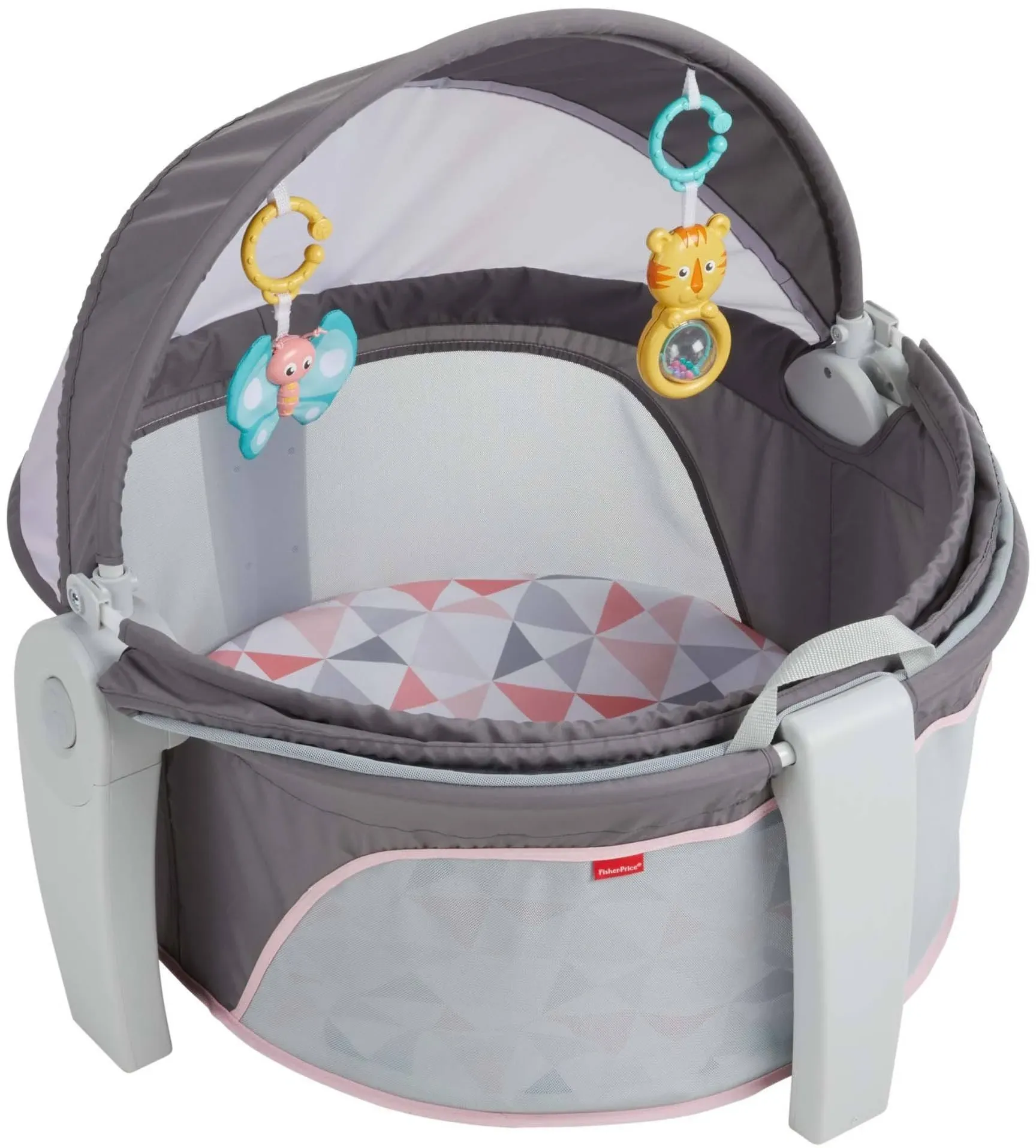 Fisher-Price On-the-Go Baby Dome Portable Bassinet and Play Space with Toys, Rosy Windmill, Unisex