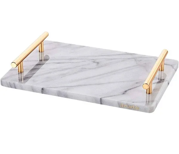 JEmarble Serving Board with Handles 8"X12" (White)