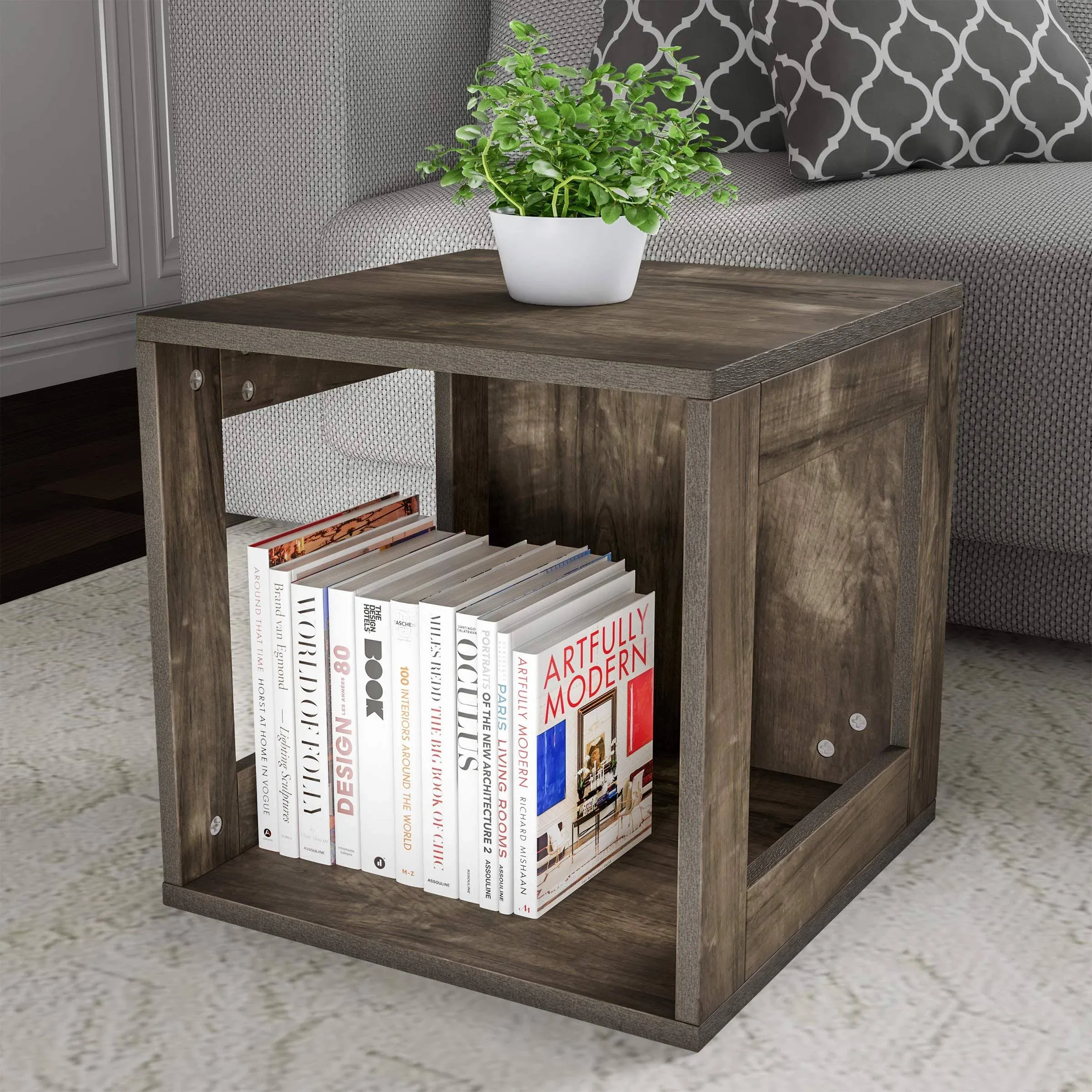 Stackable Cube End Table Contemporary Minimalist Modular Shadowbox Accent Piece - Farmhouse - Side Tables And End Tables - by Trademark Global | Houzz