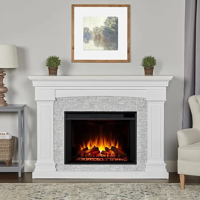 Real Flame 63-in W White Fan-forced Electric Fireplace