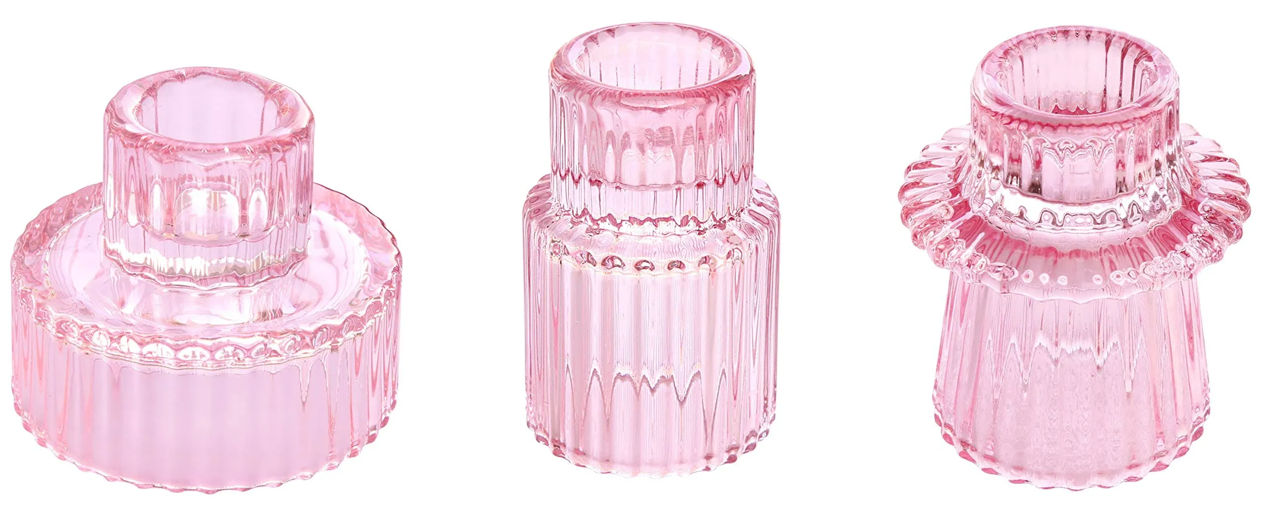 Pink Candlestick Holders Set of 3 Glass Candle Holders for Taper Candles,Pillar 