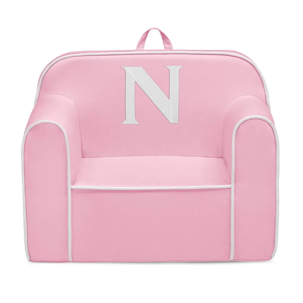 Delta Children Personalized Monogram Cozee Foam Kids' Chair - Customize with Letter N - 18 Months and Up - Pink & White