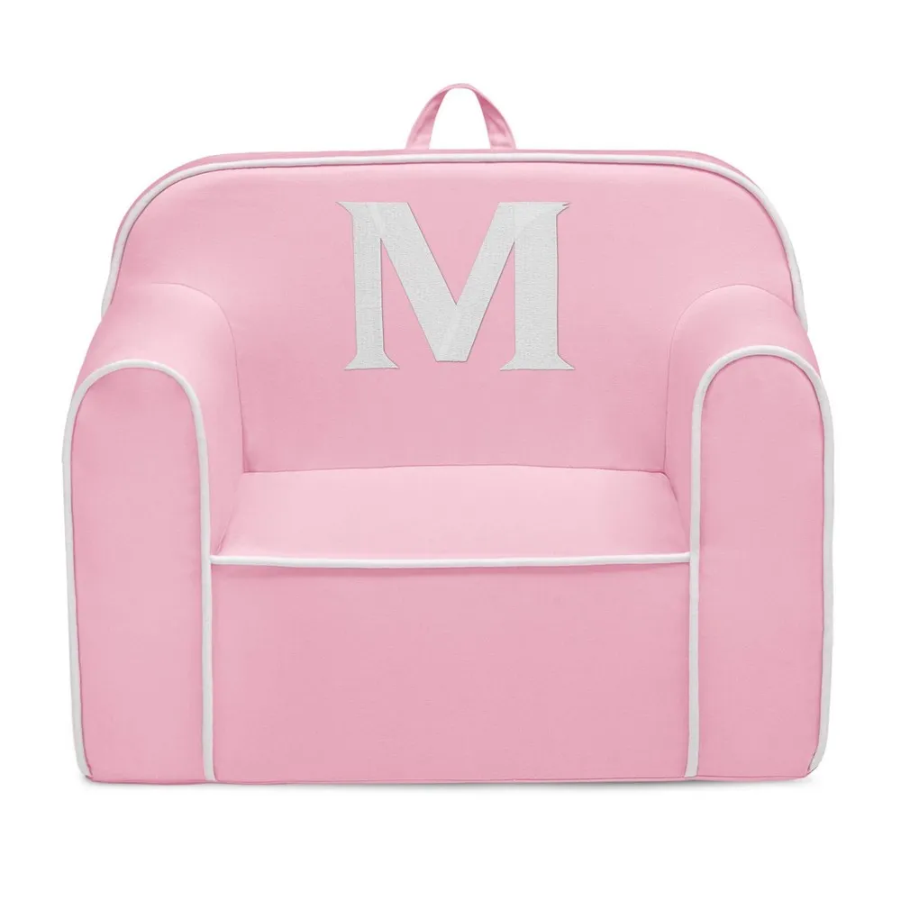 Delta Children Personalized Monogram Cozee Foam Kids' Chair - Customize with Letter M - 18 Months and Up - Pink & White