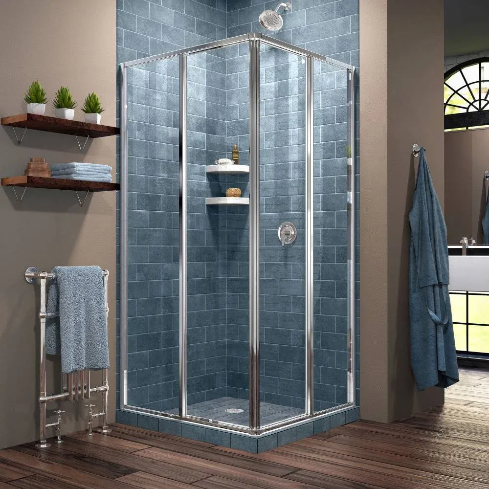 Cornerview 40.44 in. W x 72 in. H Square Sliding Framed Corner Shower Enclosure in Brushed Nickel