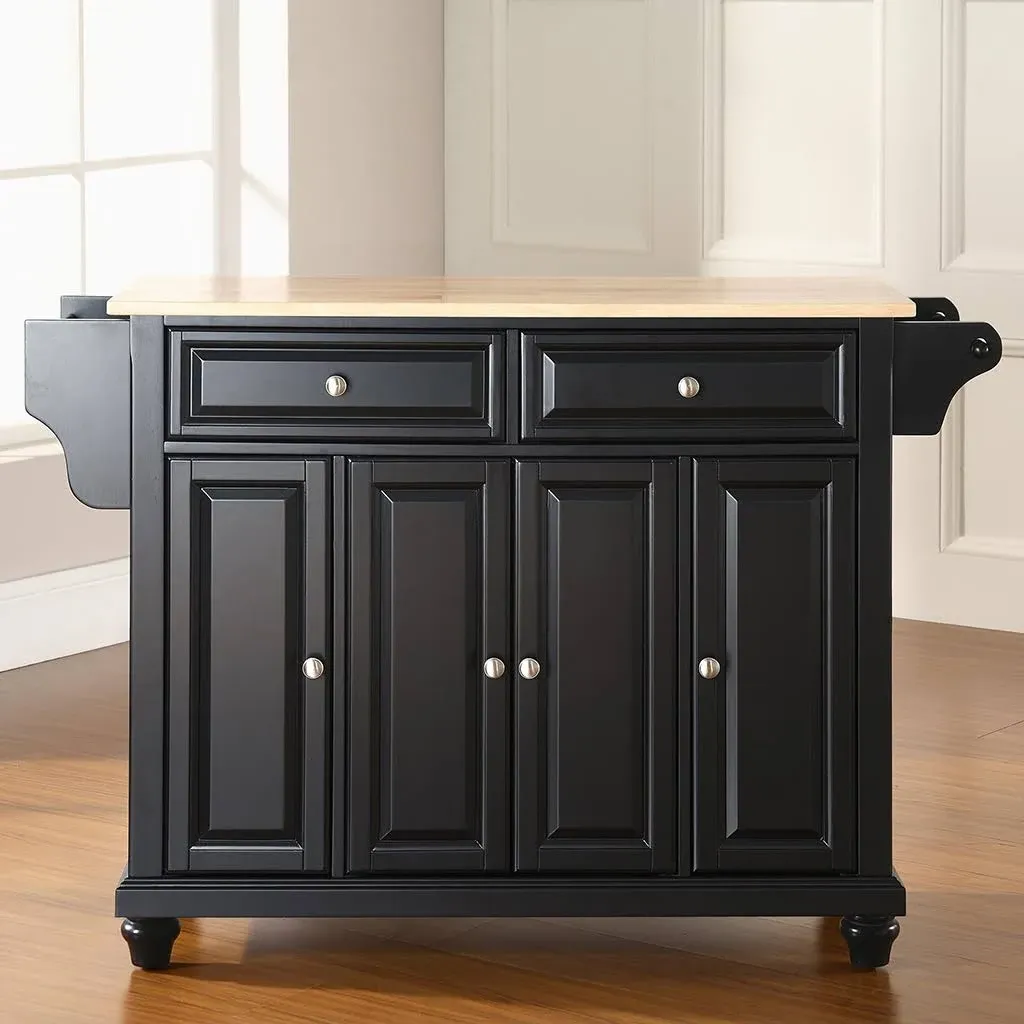 Cambridge Wood Top Full Size Kitchen Island/Cart Black/Natural - Crosley KF30001DBK