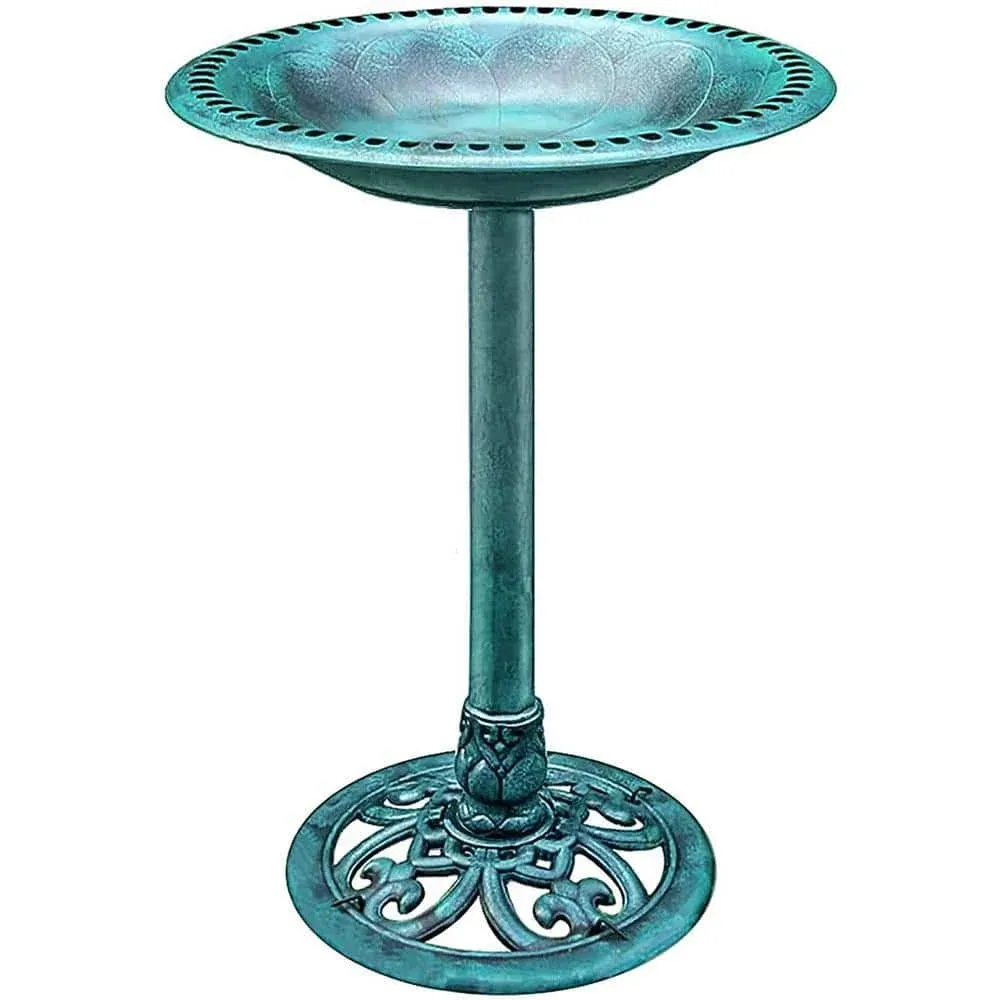 Antique Green Bird Bath Garden Birdbath Non Toxic Polyresin Lightweight 28 In H