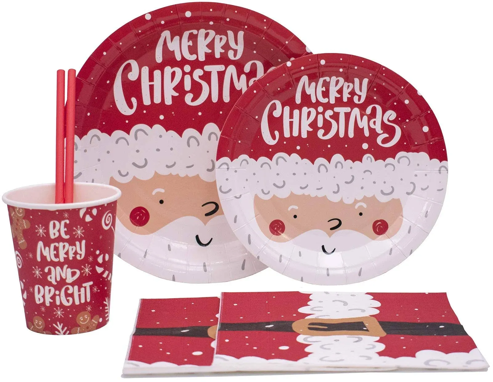 Red Christmas Pack! Disposable Paper Plates, Napkins, Cups &amp; Straws Set for 20