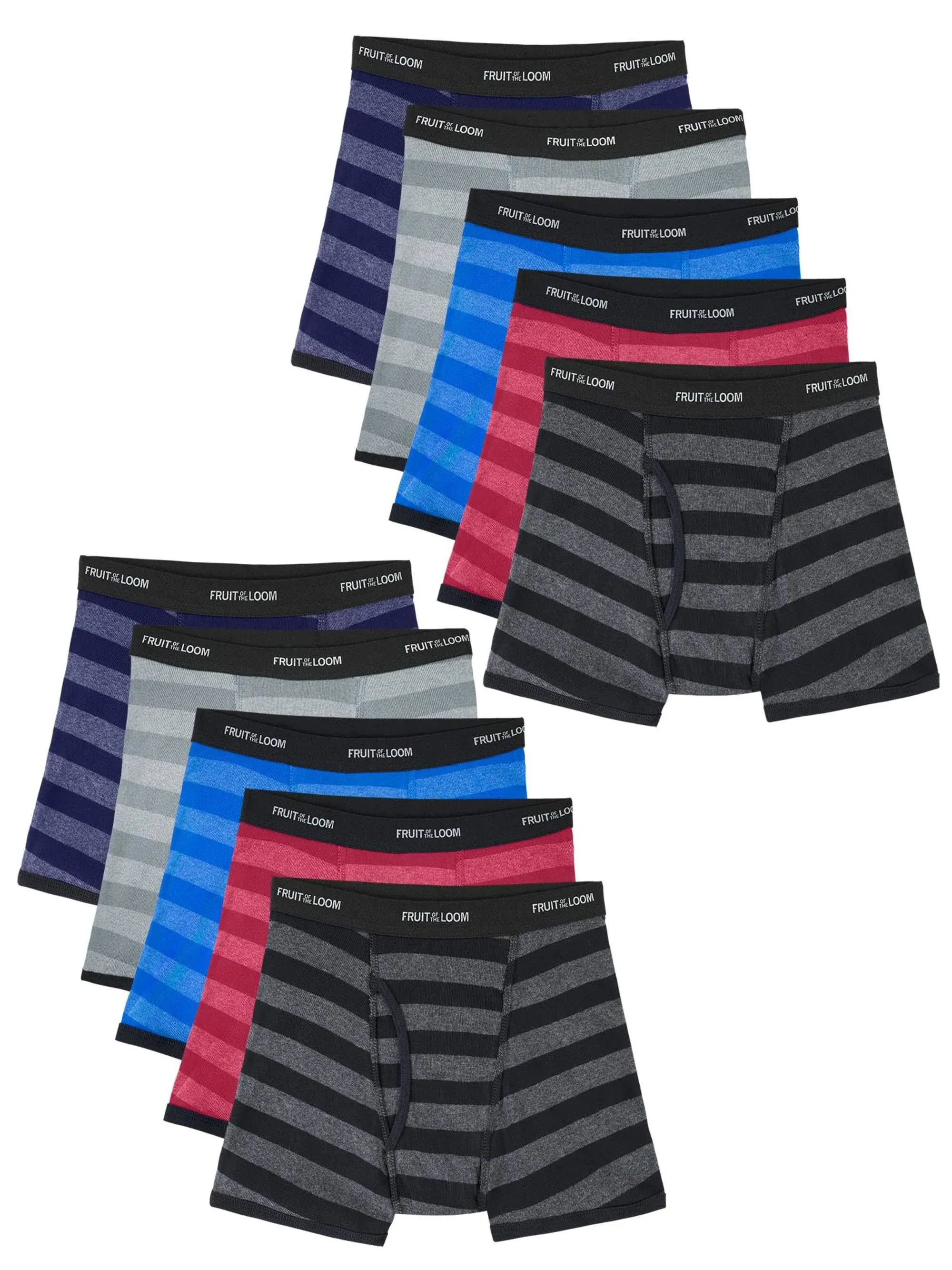 Fruit of The Loom Boys' 10pk Striped Boxer Briefs - XL