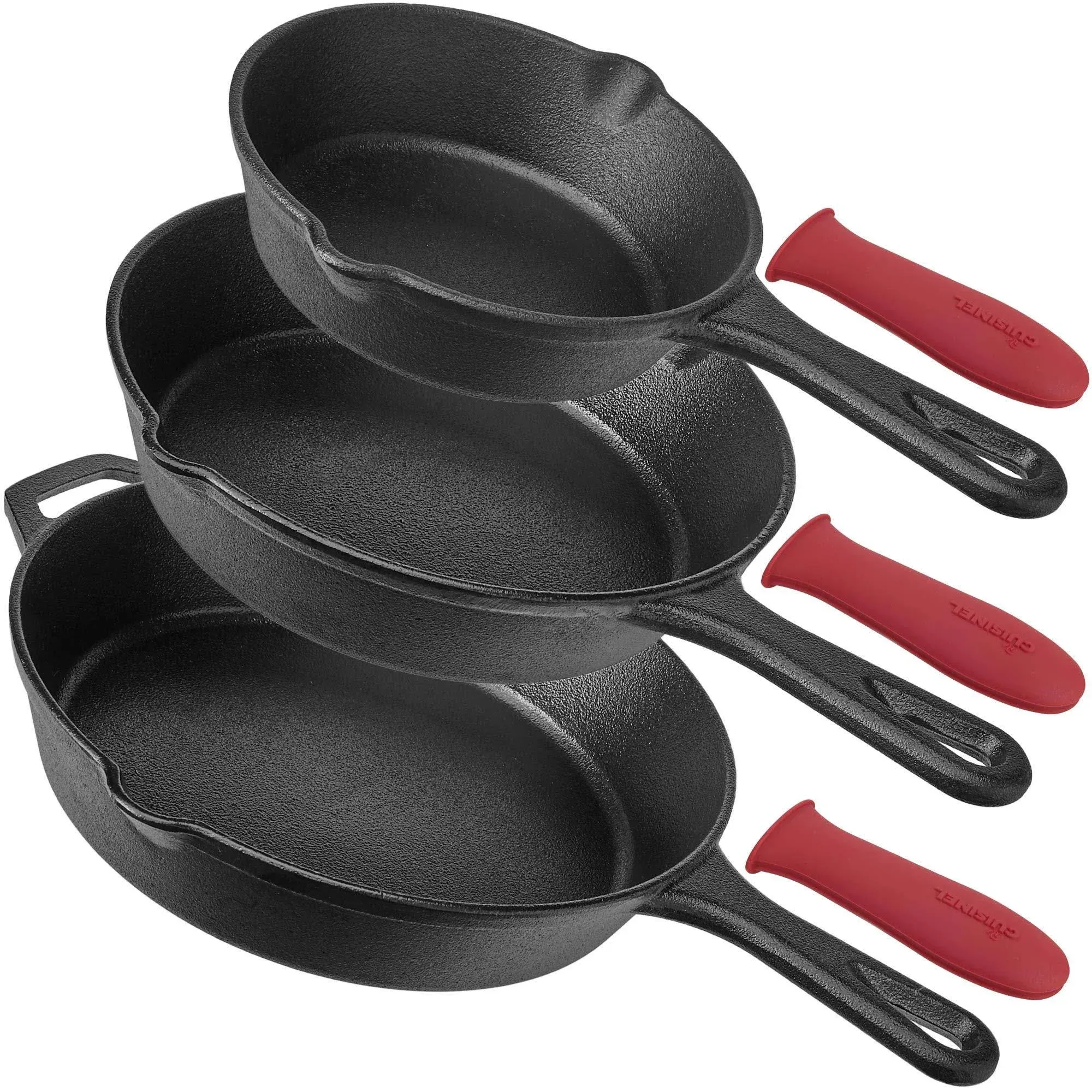 Cast Iron Skillets Set - 3-Piece: 6&#034; + 8&#034; + 10&#034;-Inch Chef Frying Pans - Pre-Seas