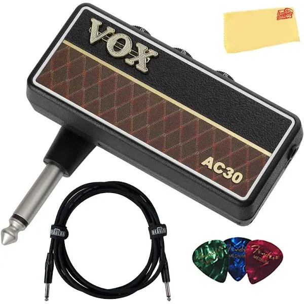 Vox AmPlug 3 Headphone Guitar Amplifier - Boutique Bundle with Headphones, Guitar Picks, and Austin Bazaar Polishing Cloth