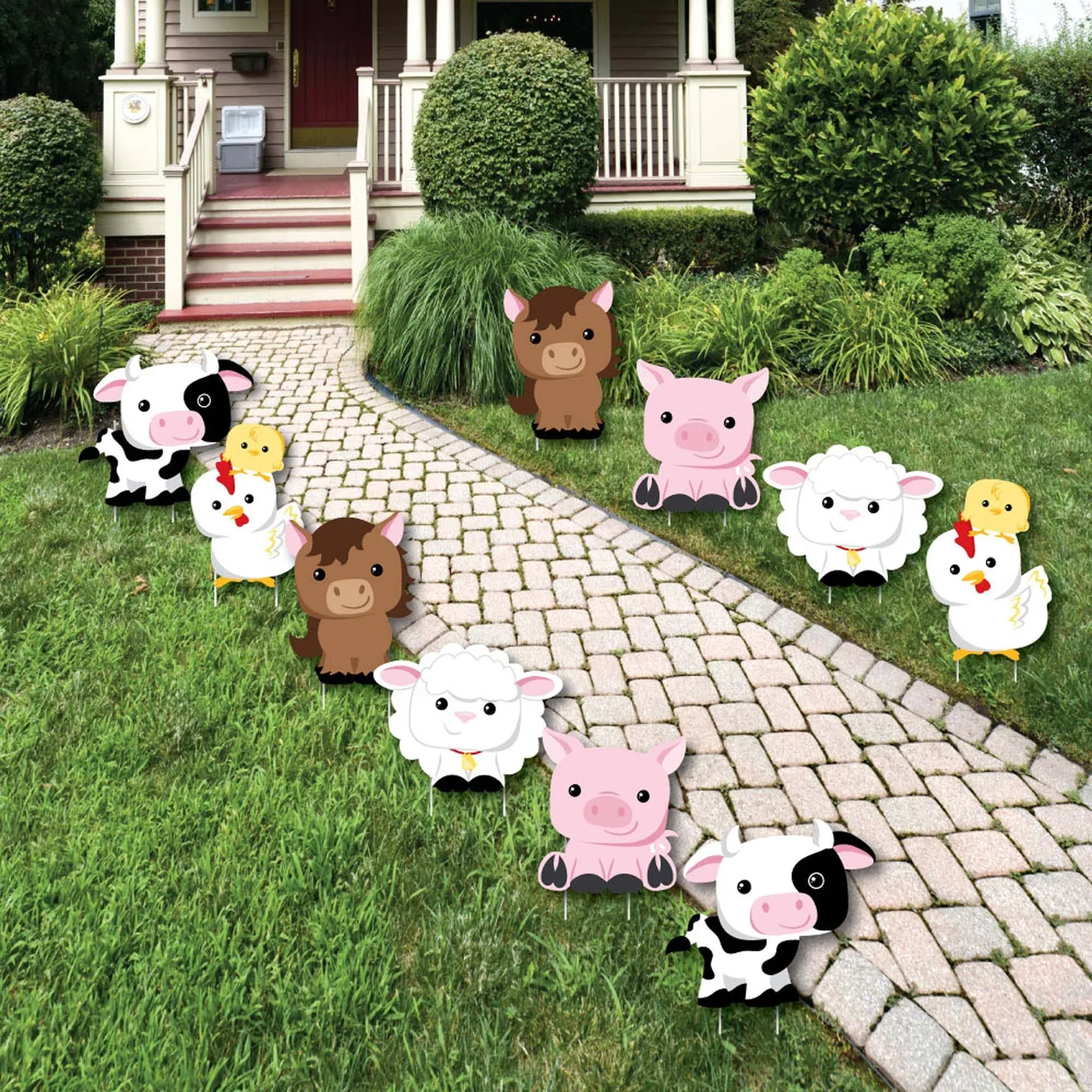 Farm Animals - Barnyard Animal Lawn Decorations - Outdoor Baby Shower or Birthday Party Yard Decorations - 10 Piece