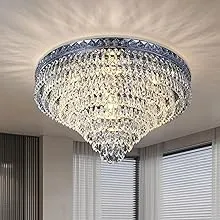 19.7" Crystal Chandelier Crystal Flush Mount Ceiling Light 9 Tiers Raindrops Crystal Prisms Pendants Lighting Fixture for Bedroom Hallway Living Room, Chrome