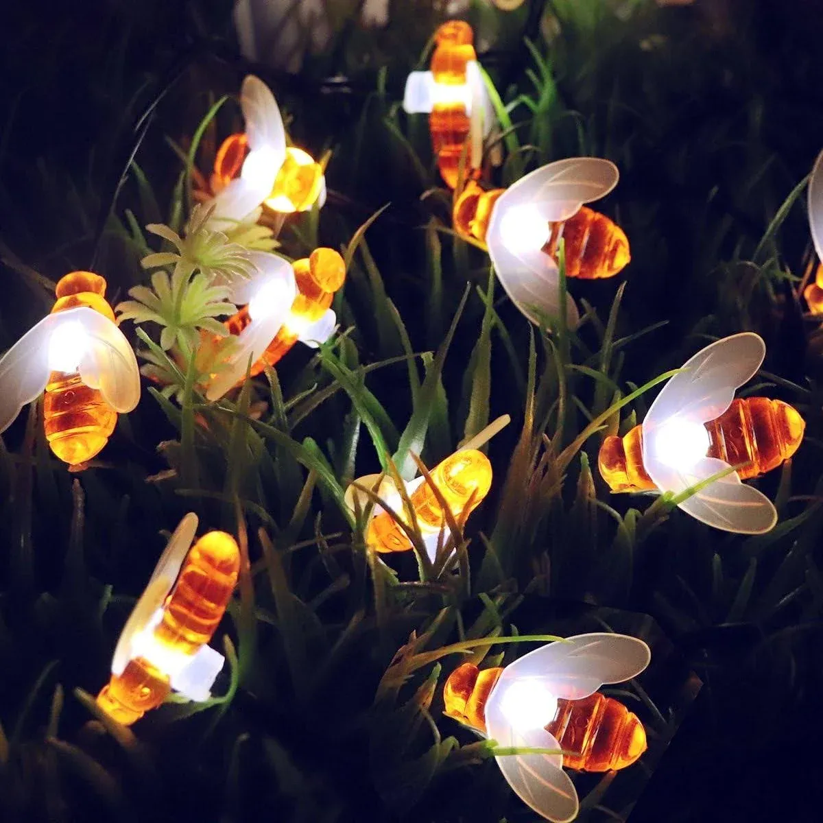 Honey Bees Decor 30 LED Solar String Lights Outdoor Waterproof for Outside Garden Xmas Spring Decorations Warm White 8 Modes 20ft