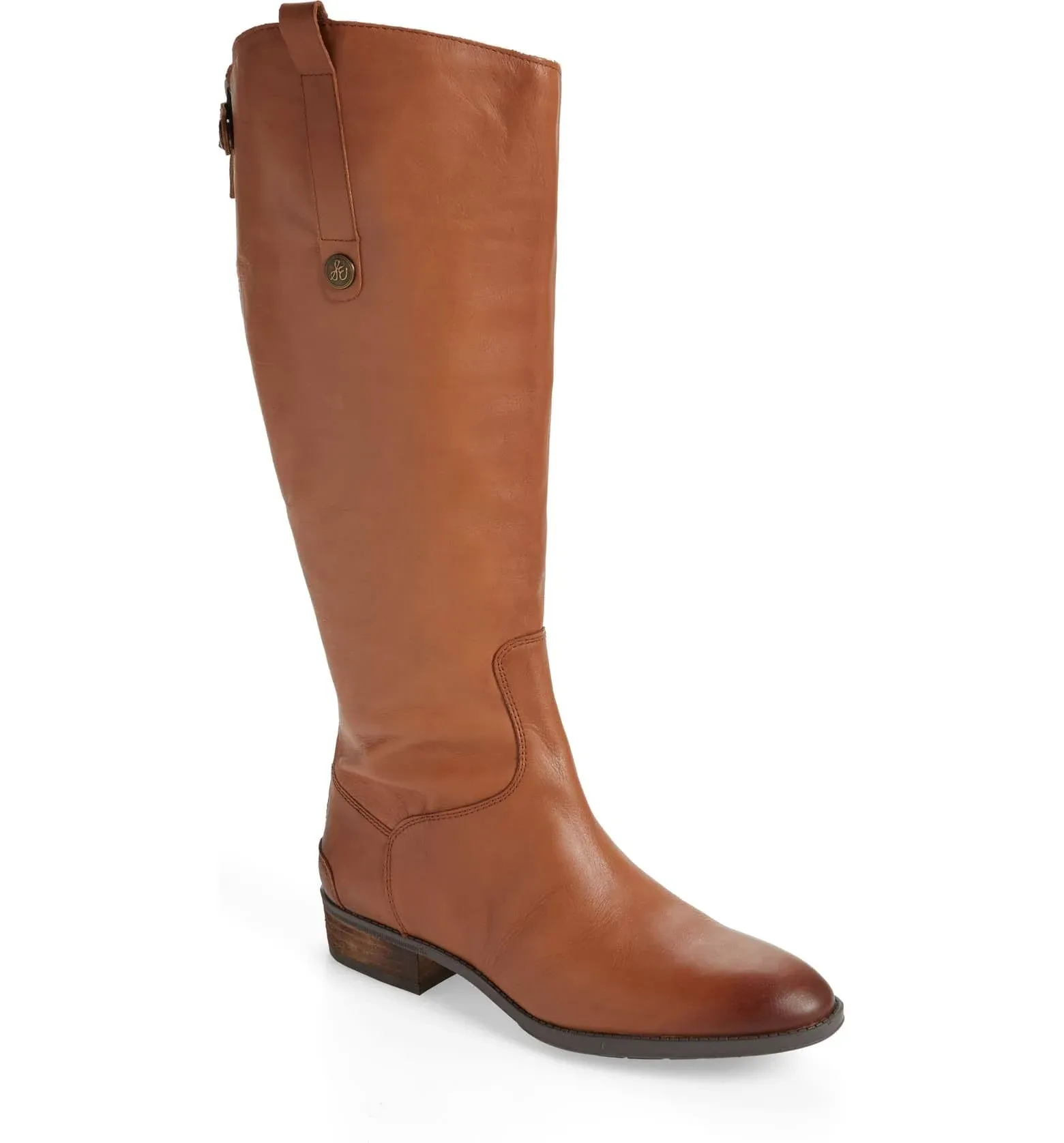 Women's Wide Calf Penny Round Toe Leather Low-Heel Riding Boots