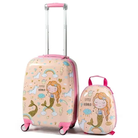 2pc Kids Luggage Set Rolling Suitcase & Backpack-Pink