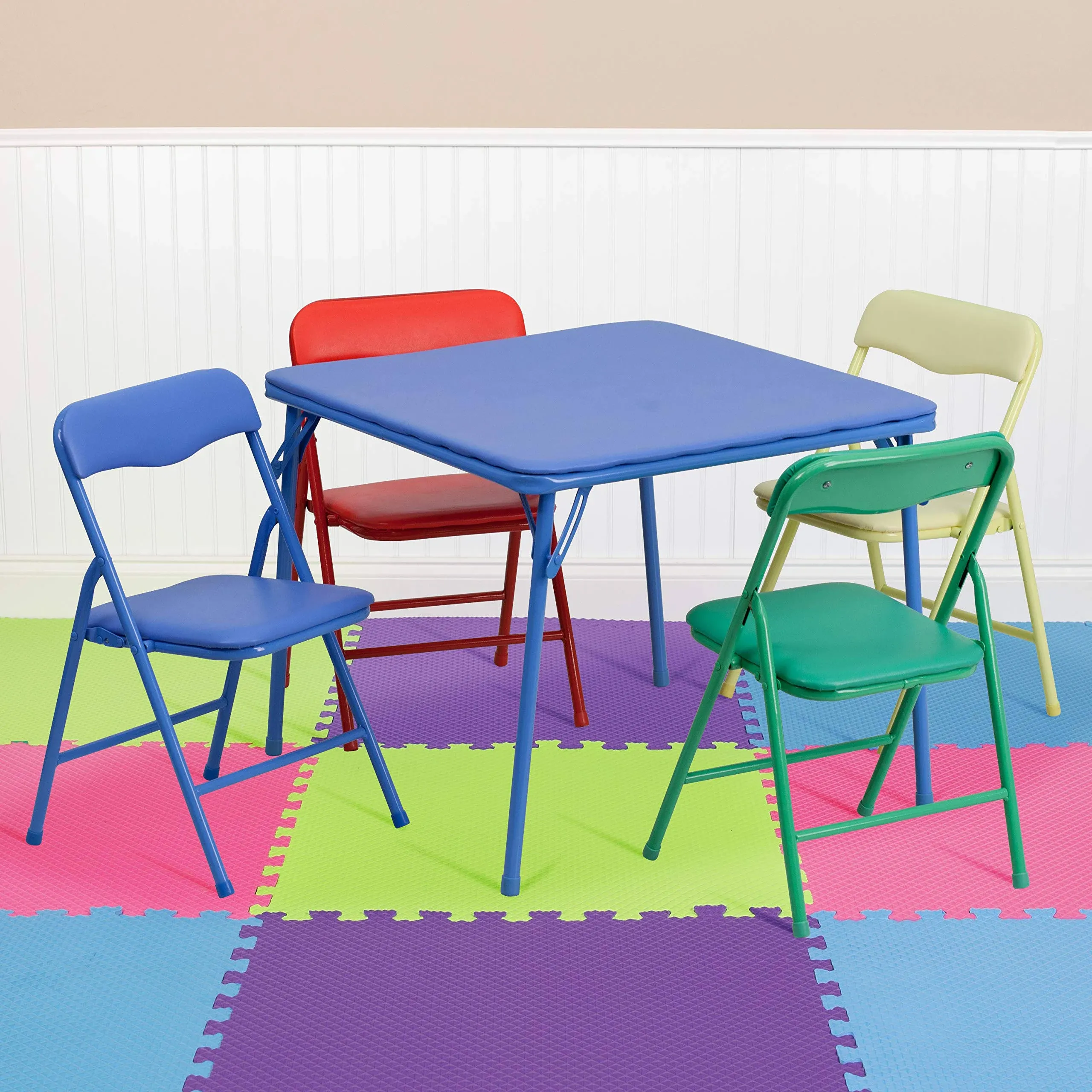 Emma + Oliver Kids Colorful 5 Piece Folding Activity Table and Chair Set for Home ...