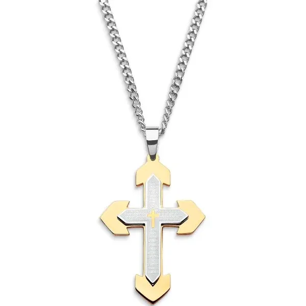 Stainless Steel Prayer Cross Pendant Necklace, Men's