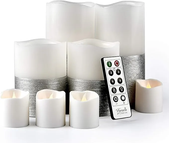 Furora Lighting LED Flameless Candles with Remote Control, Set of 8, Real Wax Battery Operated Pillars and Votives LED Candles with Flickering Flame