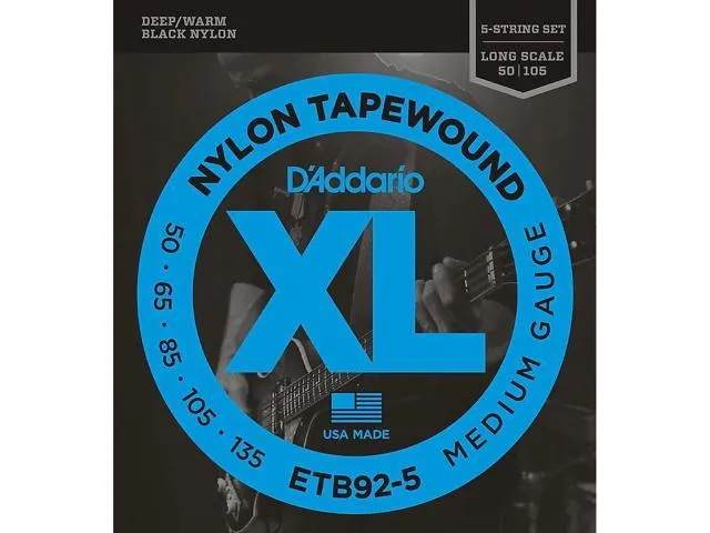 D'Addario ETB92-5 Medium Black Nylon Tapewound 5-String Bass Strings