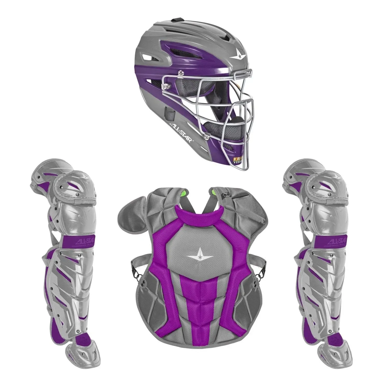 All-Star System7 Axis Travel Team NOCSAE Youth Catcher's Package - Graphite/Purple