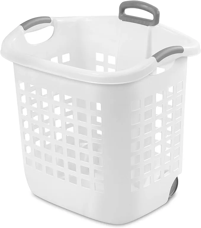 Sterilite 1.75 Bushel Ultra™ Wheeled Laundry Basket Plastic, White, 4 Pack