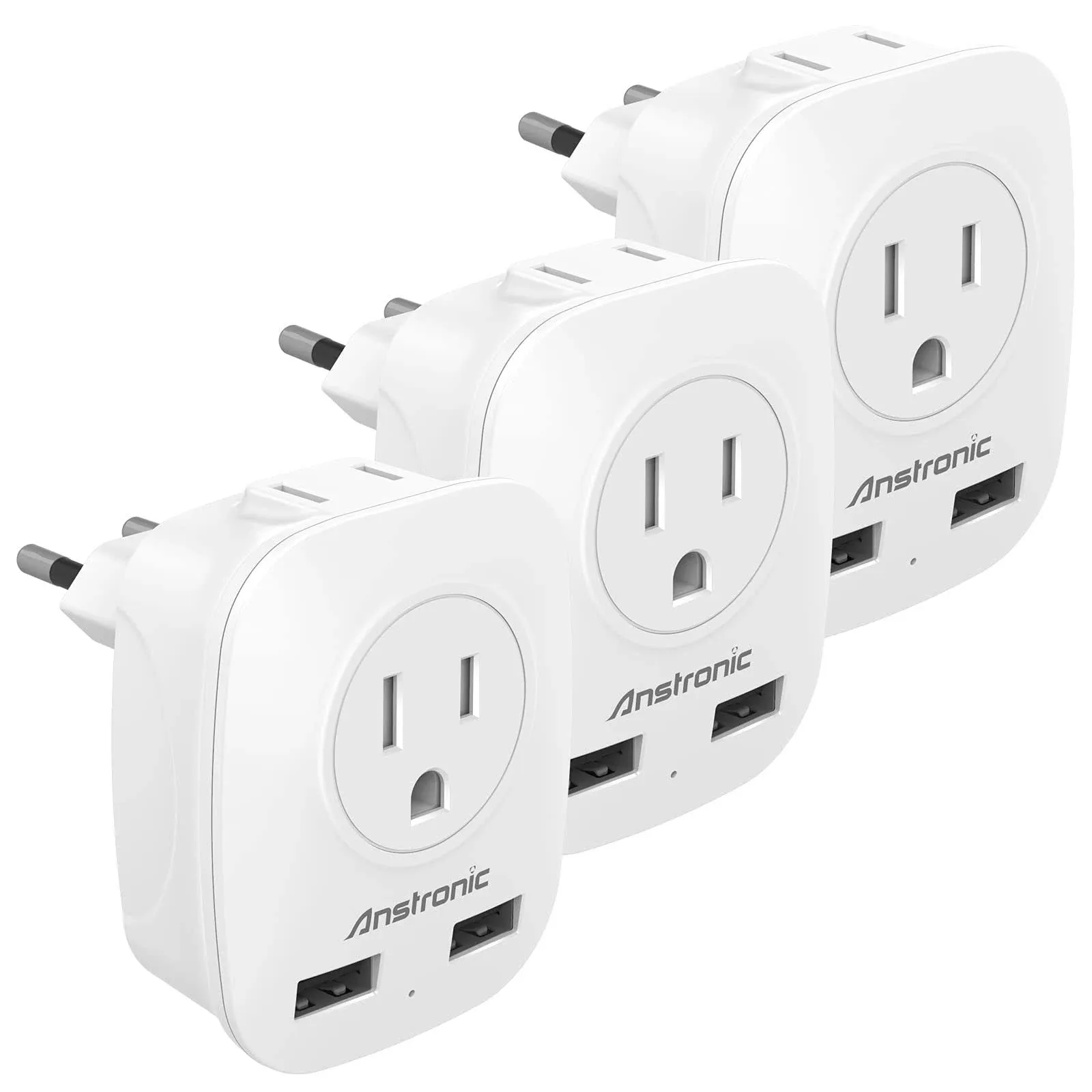 TESSAN International Power Adaptor 2 USB, European Travel Plug Adapter 3 Pack