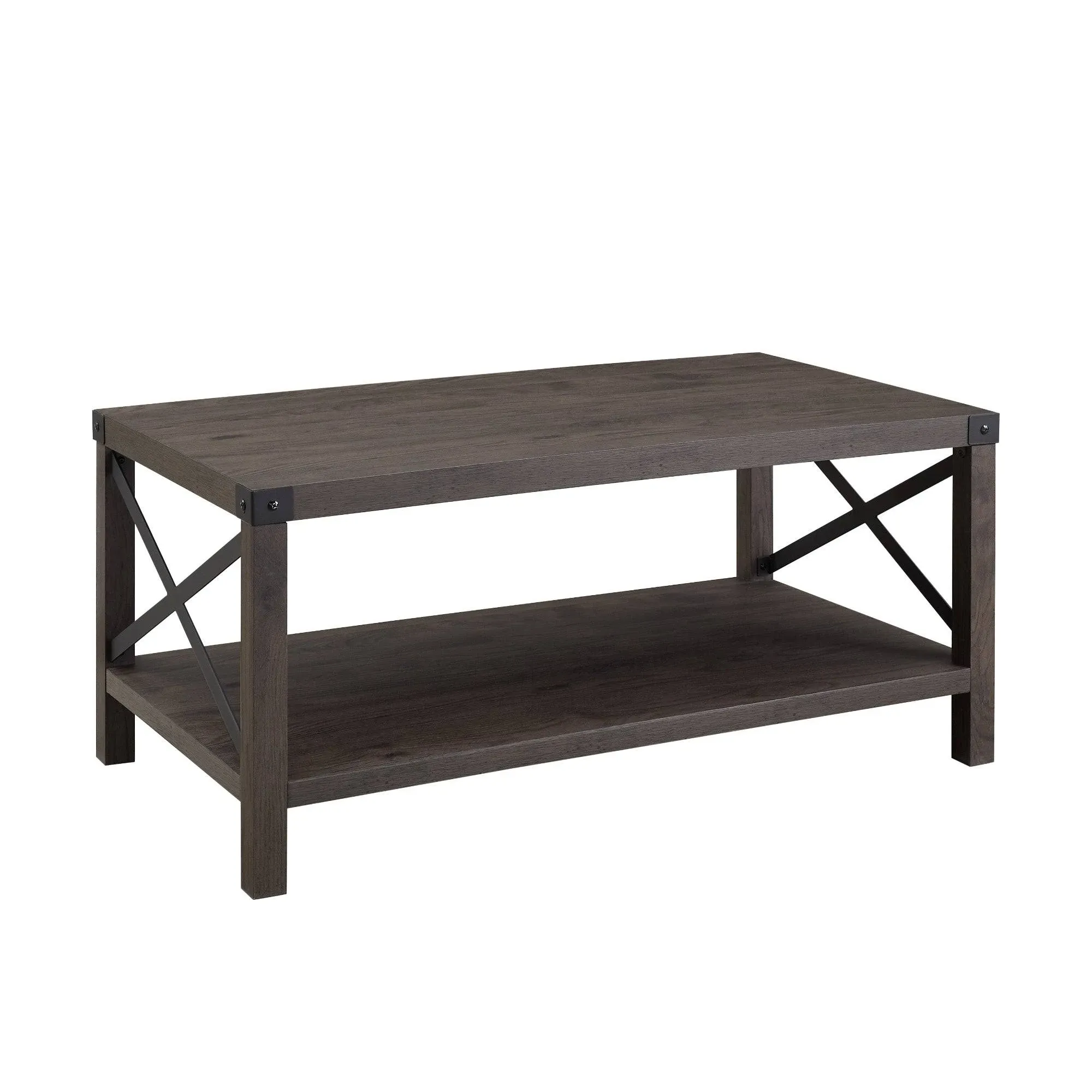 Walker Edison Sedalia Modern Farmhouse Metal-X Coffee Table, 1 Pack, Sable Grey