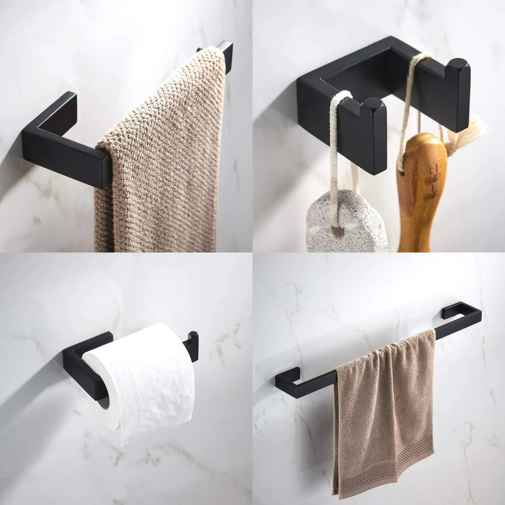 Junsun 4-Piece Bathroom Accessory Set (Towel Bar Toilet Paper Holder Robe Hook Towel Holder) Contemporary Bathroom Hardware Accessories Sets Wall