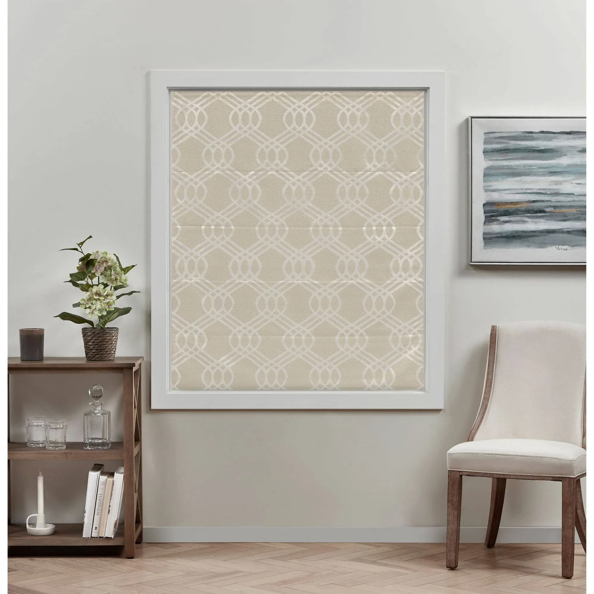 Exclusive Home Prague Trellis 100% Blackout Polyester Roman Shade, 23"x64", Natural