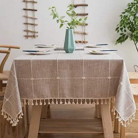 Laolitou Rustic Tablecloth Cotton Linen Waterproof Tablecloths Burlap Table Cloths for Kitchen Dining Cloth Table Cloth for Rectangle Tables Brown Plaids Rectangle,55''x70'',4-6 Seats