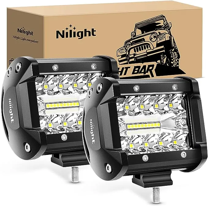 Nilight LED Pods 2PCS 4Inch 60W Off Road Fog Lights Driving Roof Work Light with 12V On/Off 5 Pin Rocker Switch 16AWG Wiring Harness Kit-2 Leads for Truck ATV UTV SUV Boat, 2 Years Warranty