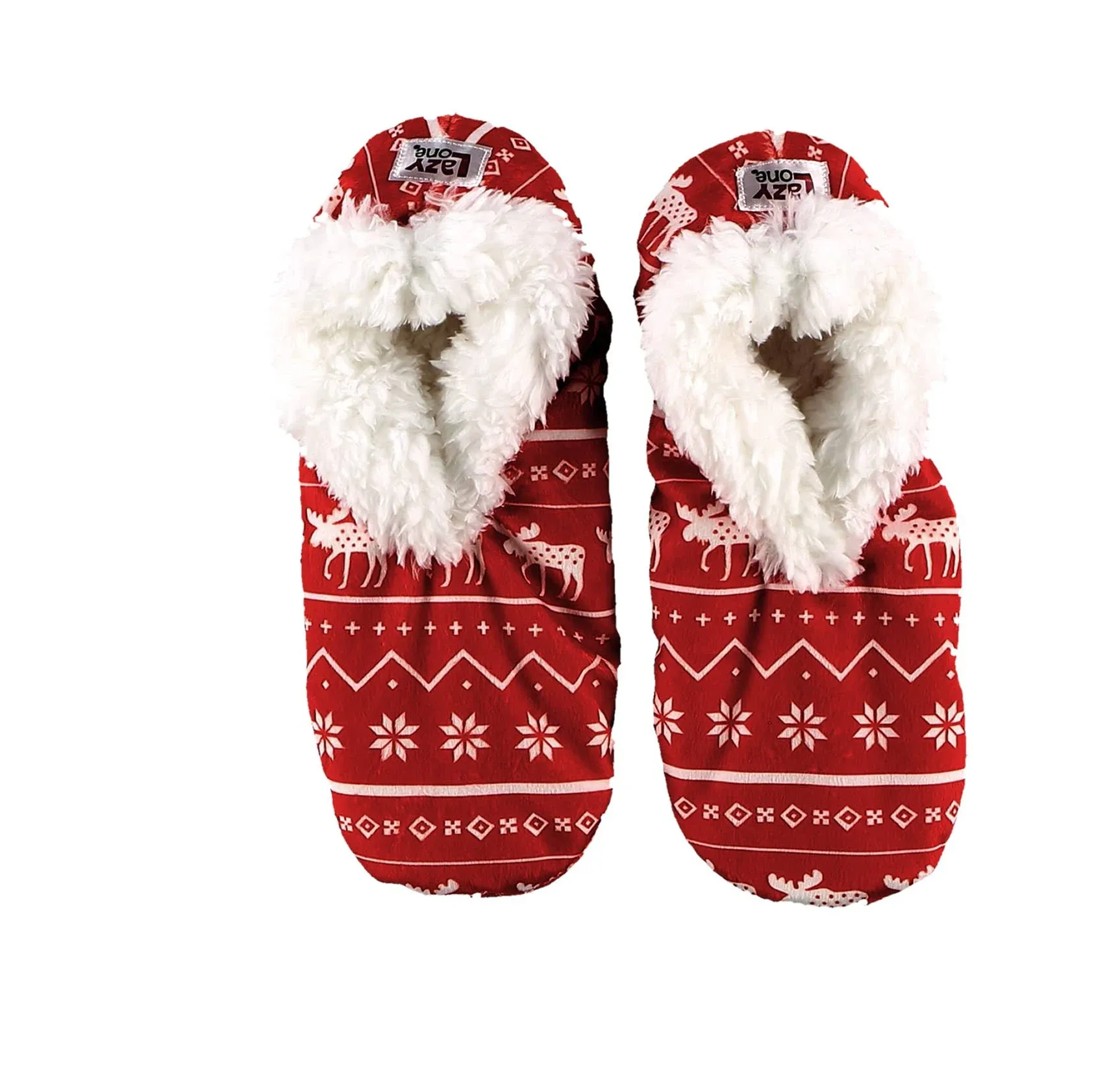 Lazy One, Nordic Moose, Christmas Fuzzy Feet Slippers, Size L - XL, Red, Sz 7-9