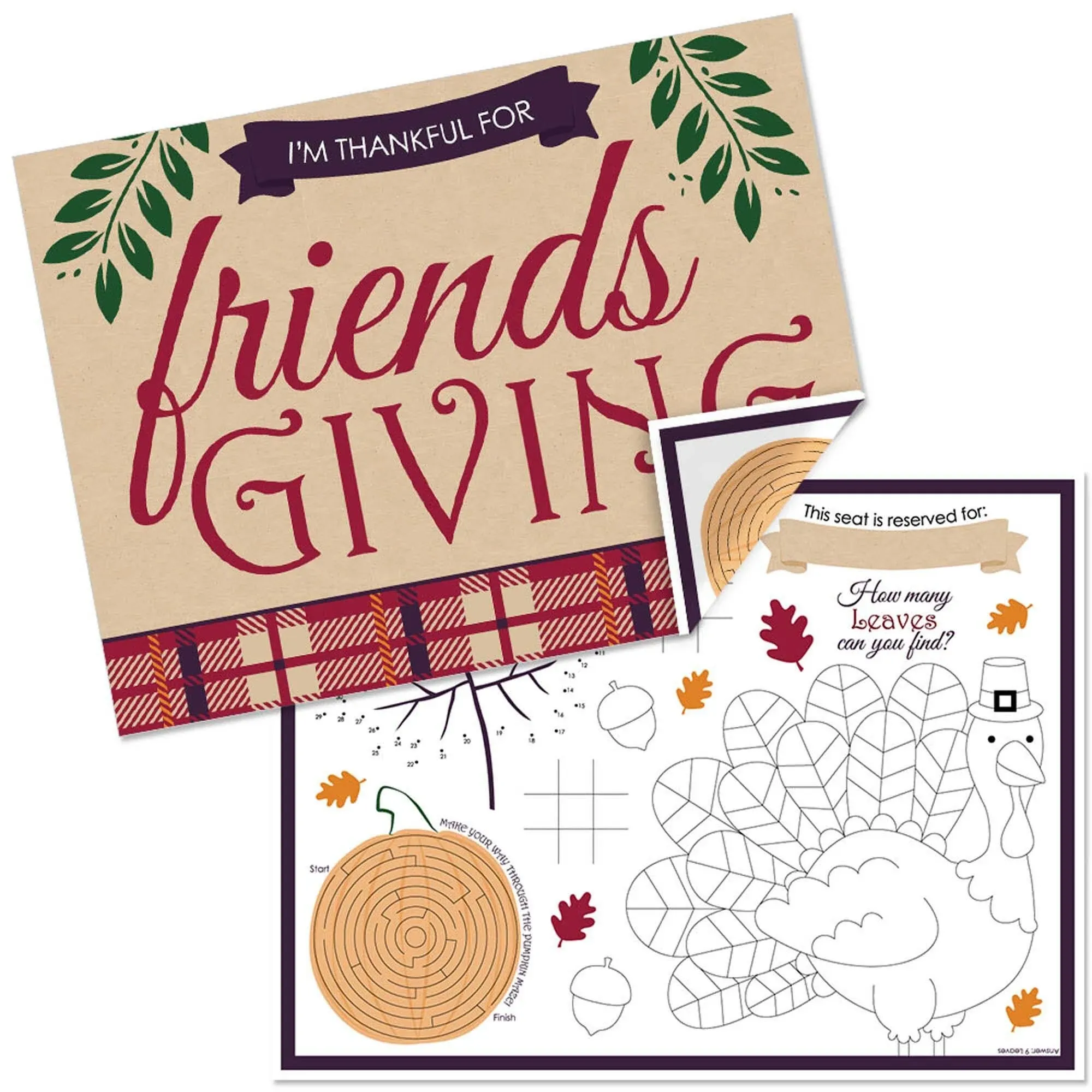 Big Dot of Happiness Friends Thanksgiving Feast - Paper Friendsgiving Party Coloring Sheets - Activity Placemats - Set of 16