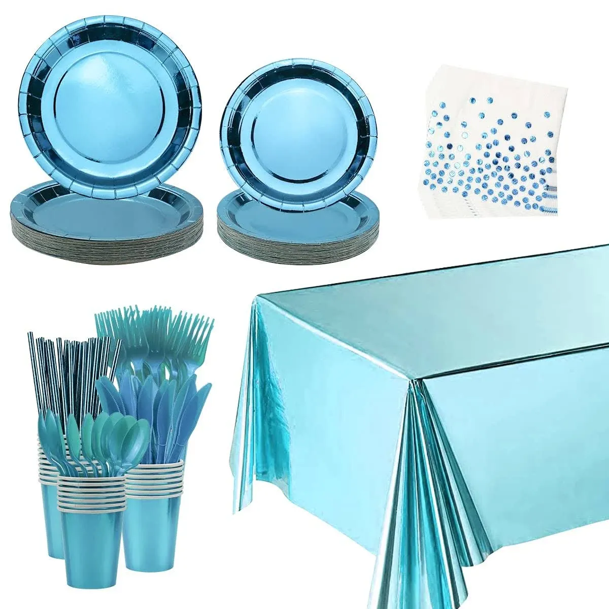 Blue Party Tableware Set Party Supplies - Include Plates Cups Napkins Banner ...