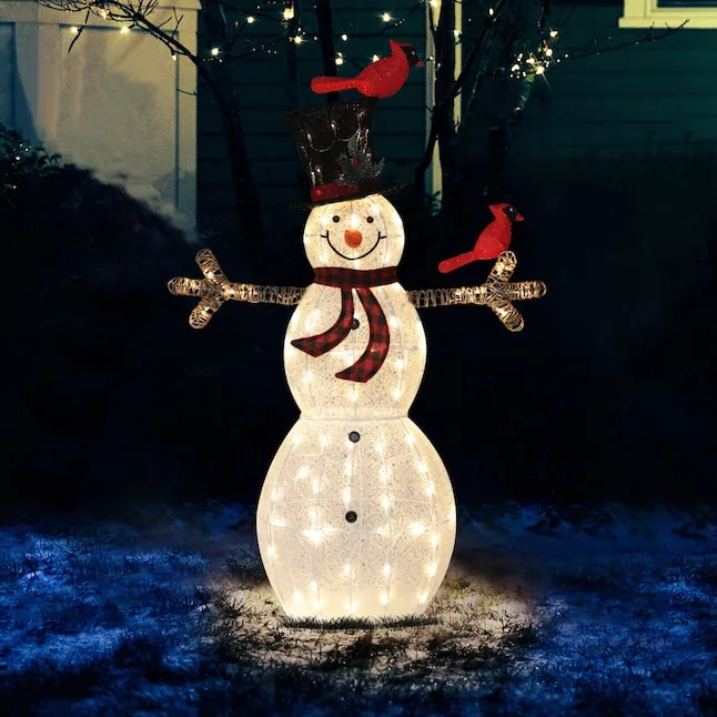 LuxenHome Snowman with Gift Lighted LED Winter Holiday Yard Decoration