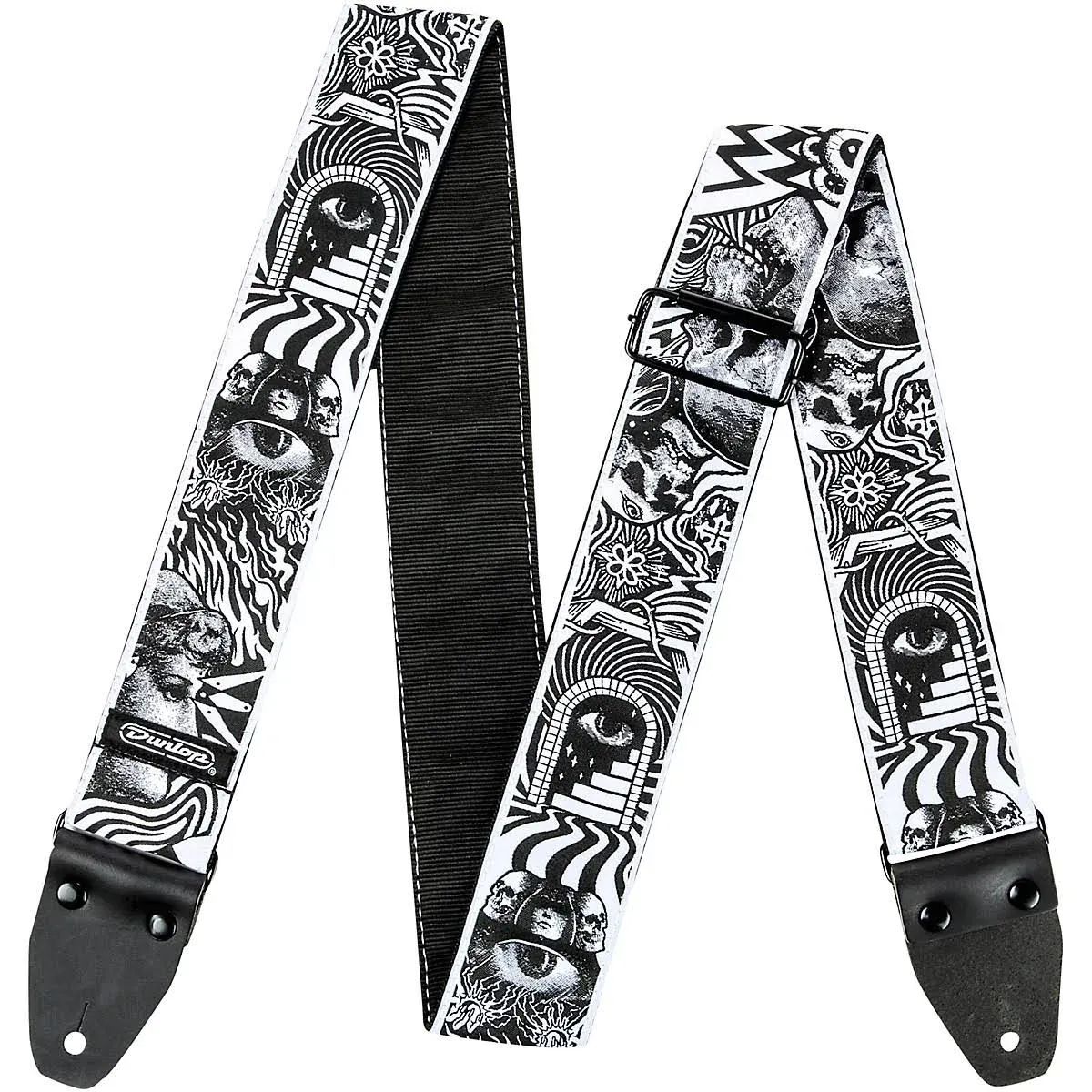 Dunlop I Love Dust Guitar Strap, Skulls Black and White