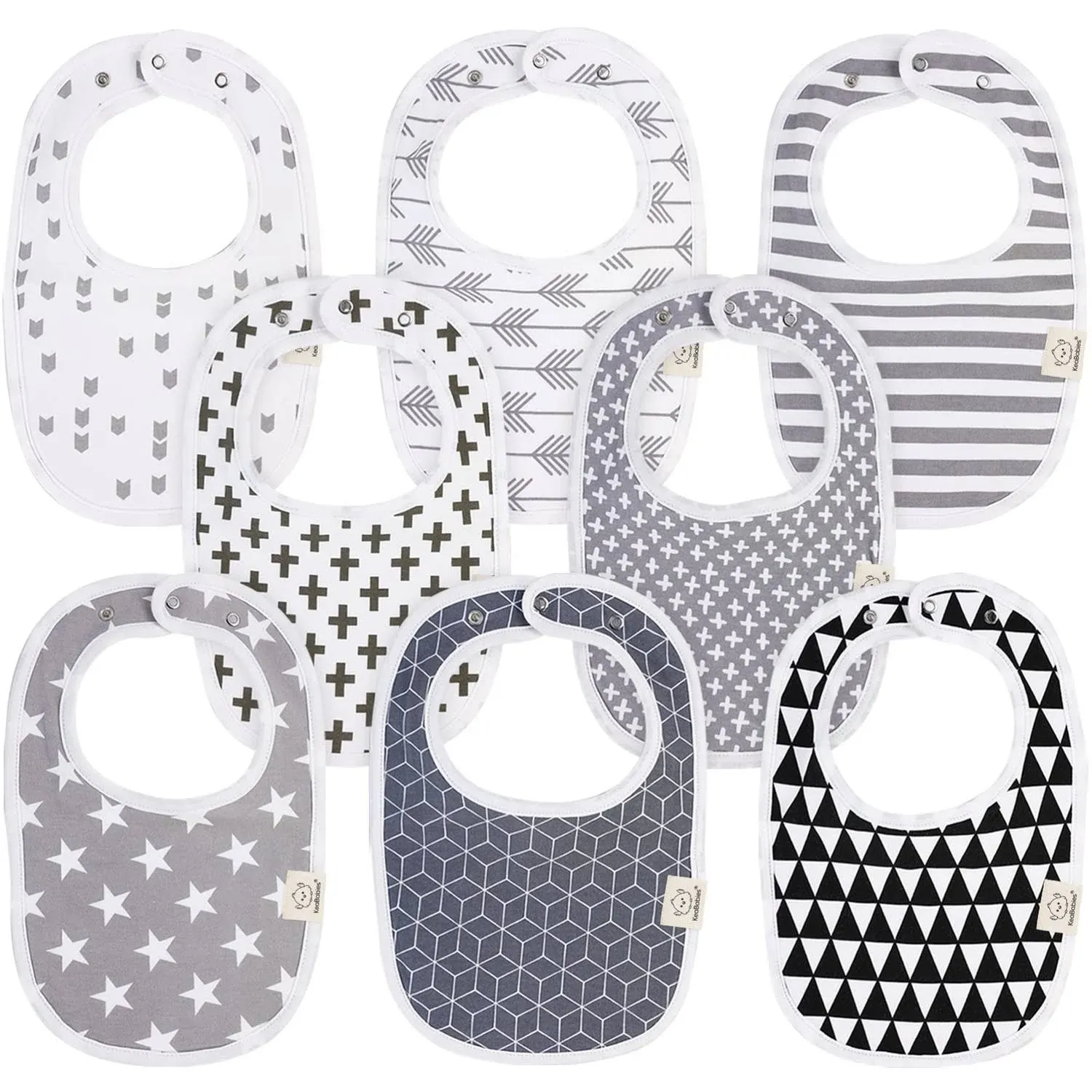 KeaBabies 8-Pack Organic Baby Bibs for Girls & Boys - Teething Newborn Bibs for Baby Girl, Boy (Grayscale)