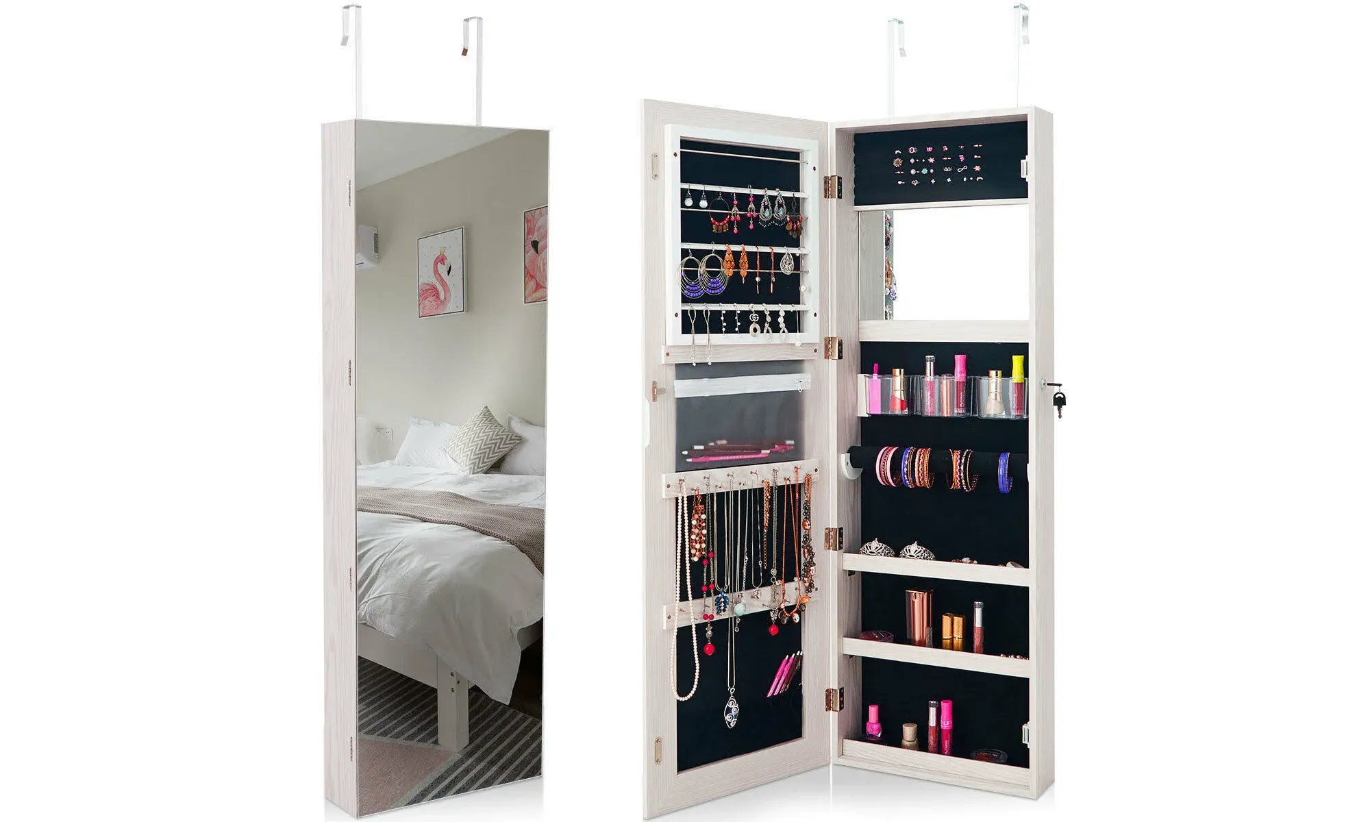 Wall&Door Mounted Jewelry Cabinet Storage Organizer Mirror