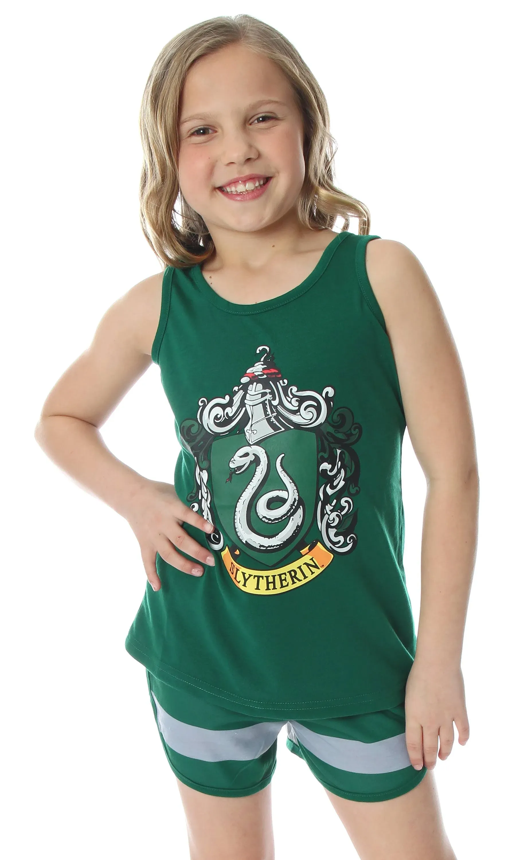 Harry Potter Big Girls' Hogwarts House Crest Racerback Tank and Shorts Pajama Lounge Set