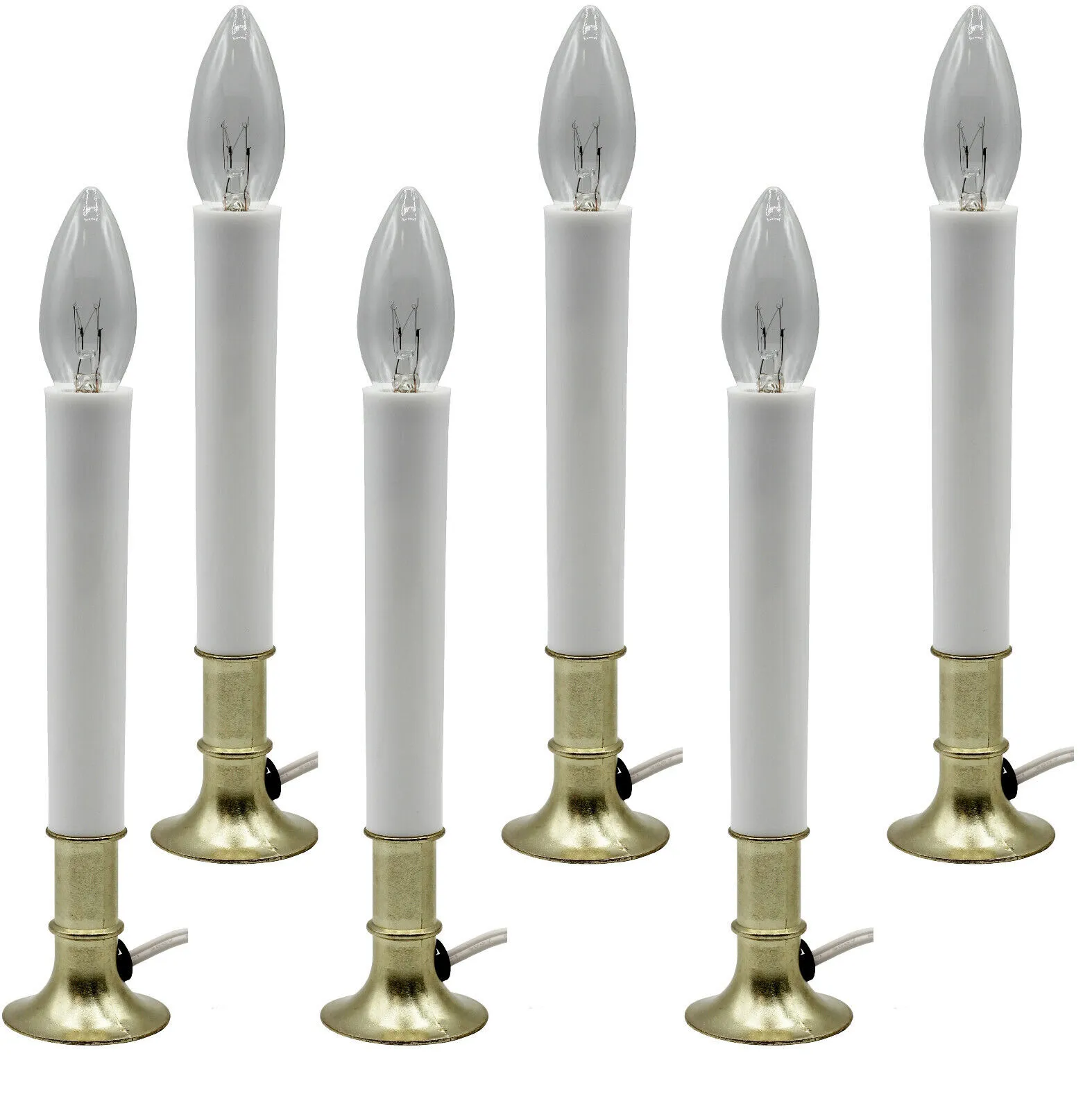 Electric Window Candle Lamp with Brass Plated Base, Dusk to Dawn Sensor | 6 Pack