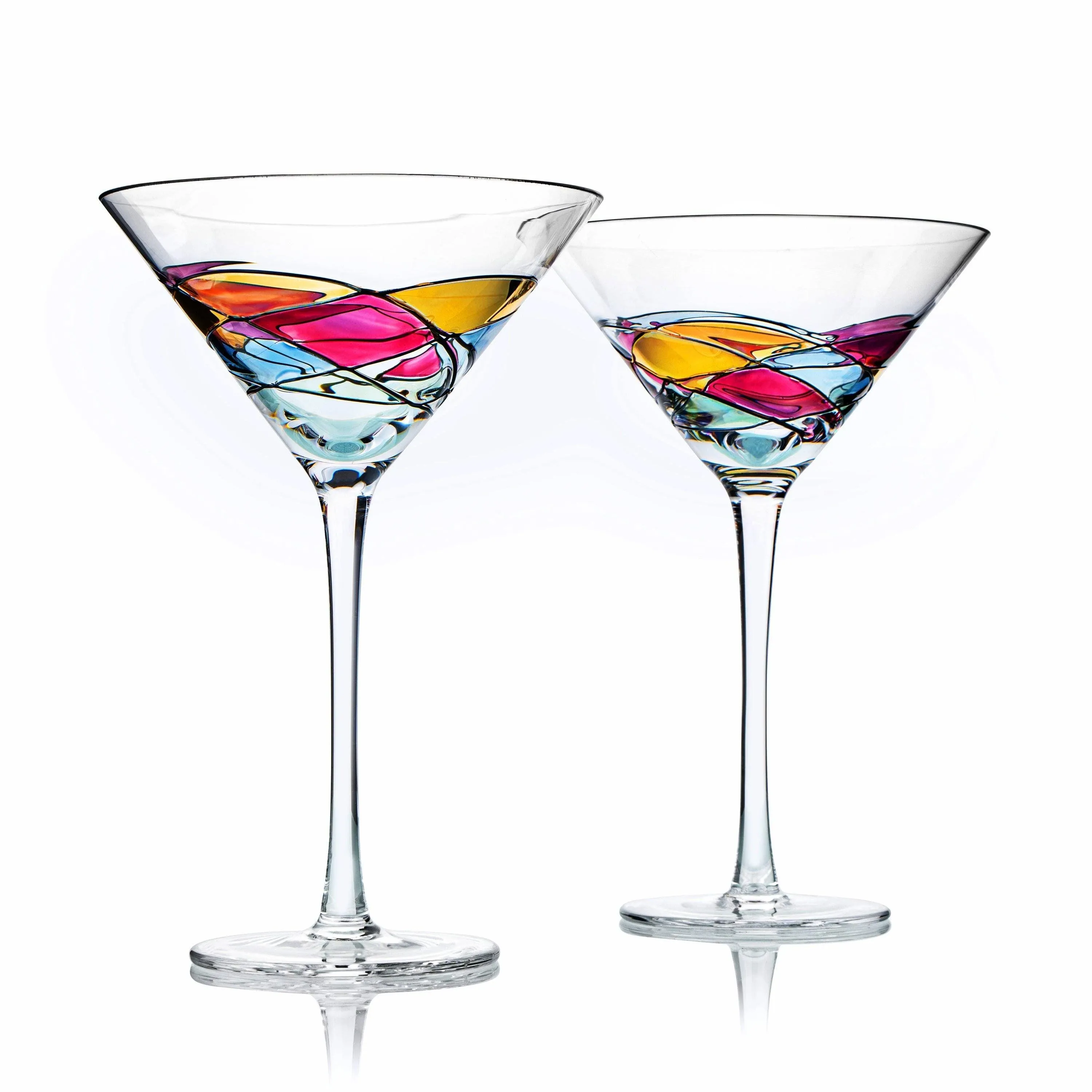 The Wine Savant Hand Painted Stained Glass Martini Glasses 8 oz