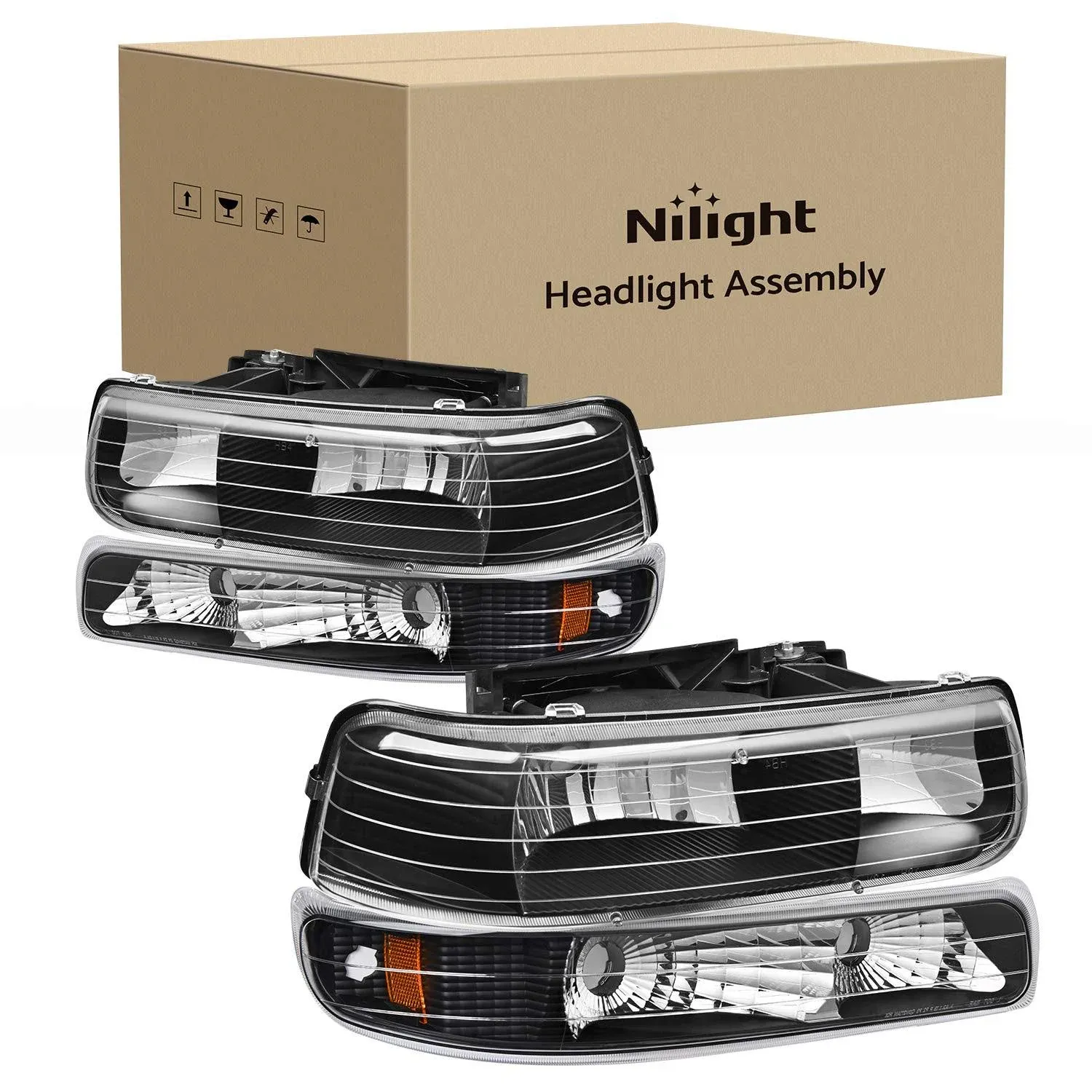 Nilight Headlight Assembly for 1999 2000 2001 2002 Chevy Silverado Avalanche 1500 1500HD 2500 2500HD 3500 Chevrolet Tahoe Suburban Replacement