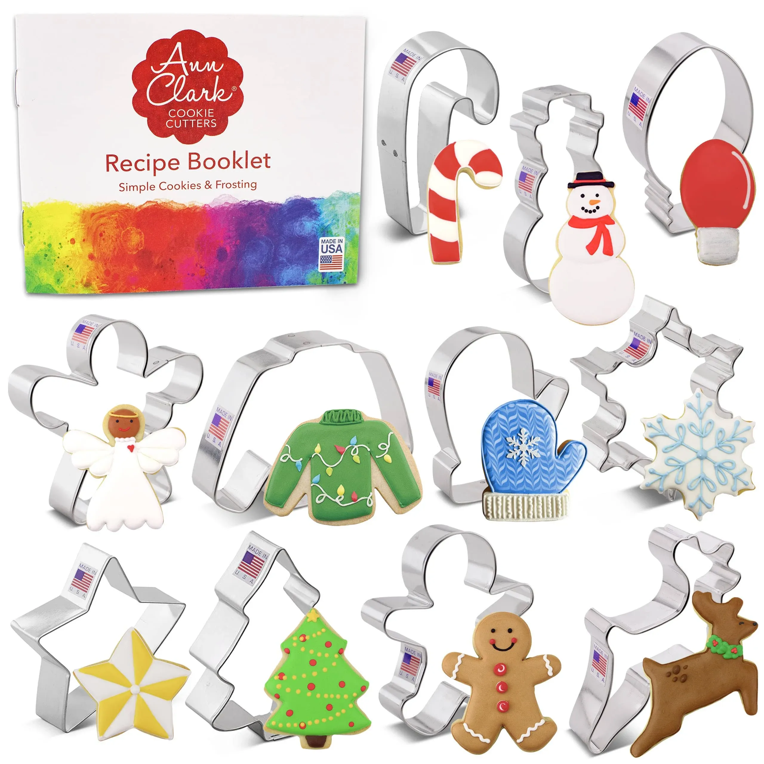 Christmas Cookie Cutters 11-Pc Set Made in USA by Ann Clark, Gingerbread Man,