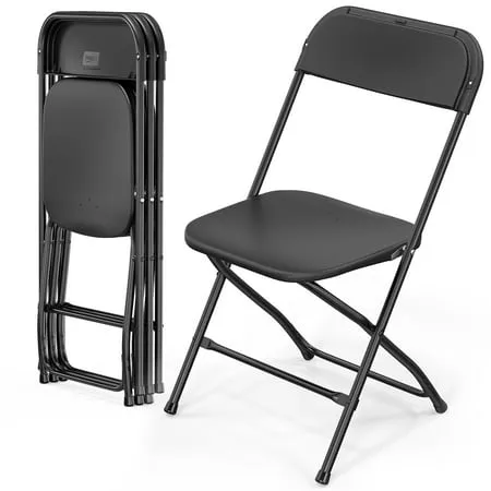 Vingli 10 Pack White Plastic Folding Chair Indoor Outdoor Portable Stackable Commercial Seat with Steel Frame 350lb