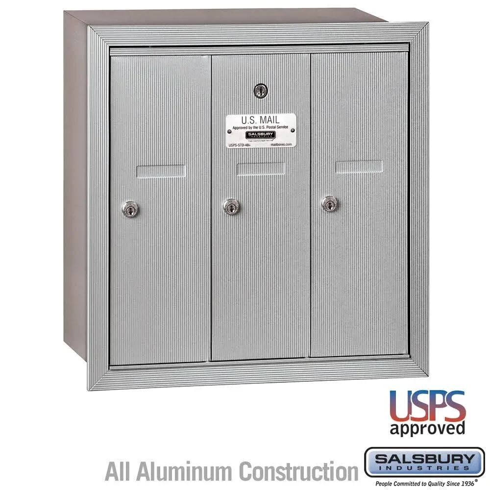 Salsbury Industries Aluminum-Vertical Mailbox- Recessed Mounted -3 Doors 3503ARU