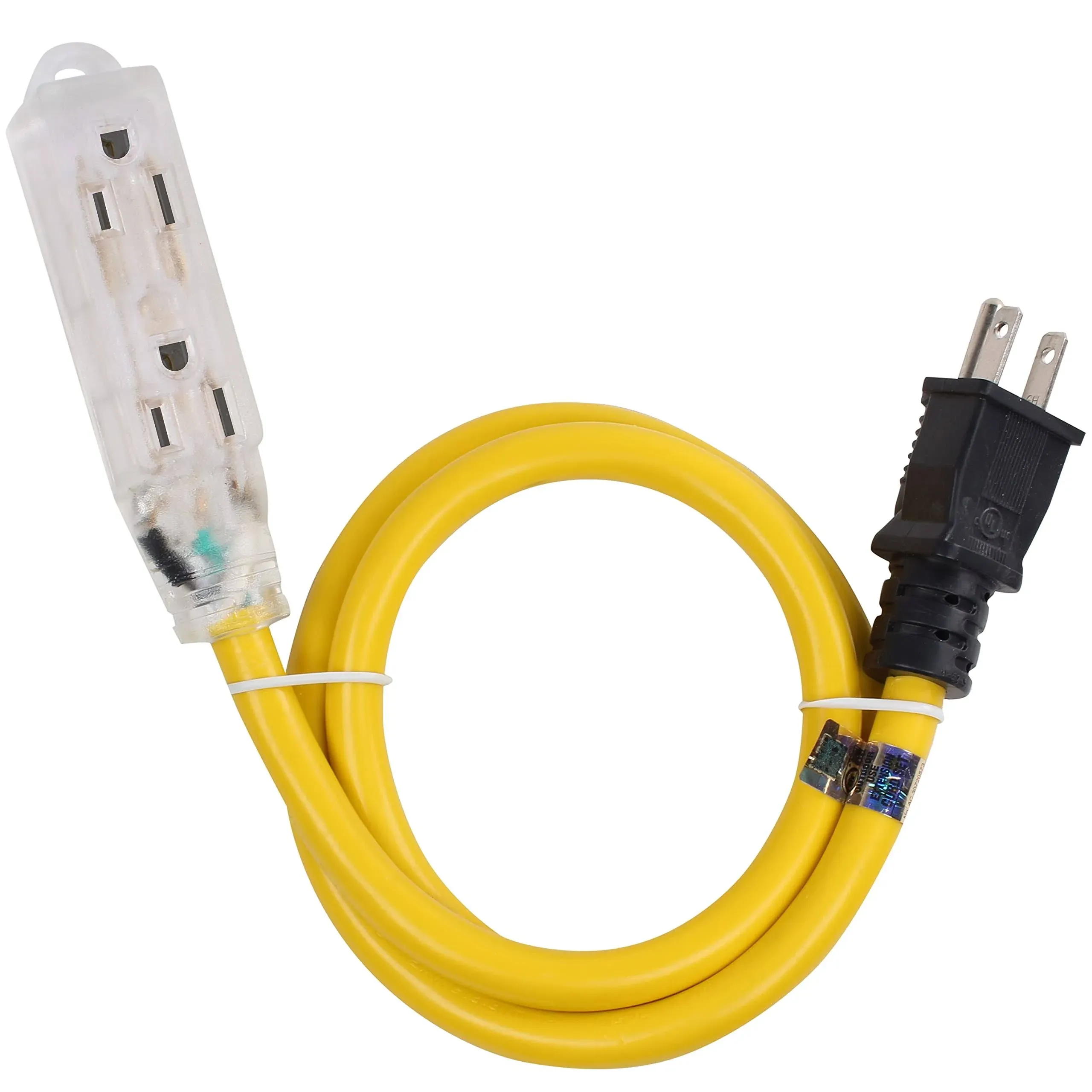 Lighted Outdoor Extension Cord - Heavy Duty Yellow Power Cable Splitter by 3-...