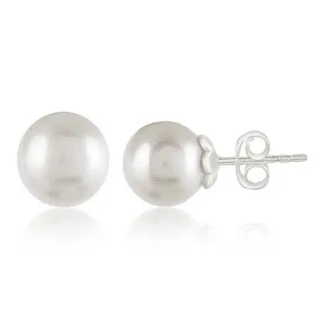 18K White Gold Plated 925 Sterling Silver Freshwater Pearls Classic Designer Round Stud Earrings for Women and Girls