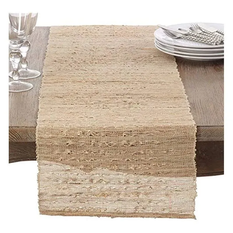 Melaya Woven Nubby lar Table Runner, 100% Ramie, 14"x90", Natural Color - Beach Style - Table Runners - by Fennco Lifestyle Inc | Houzz