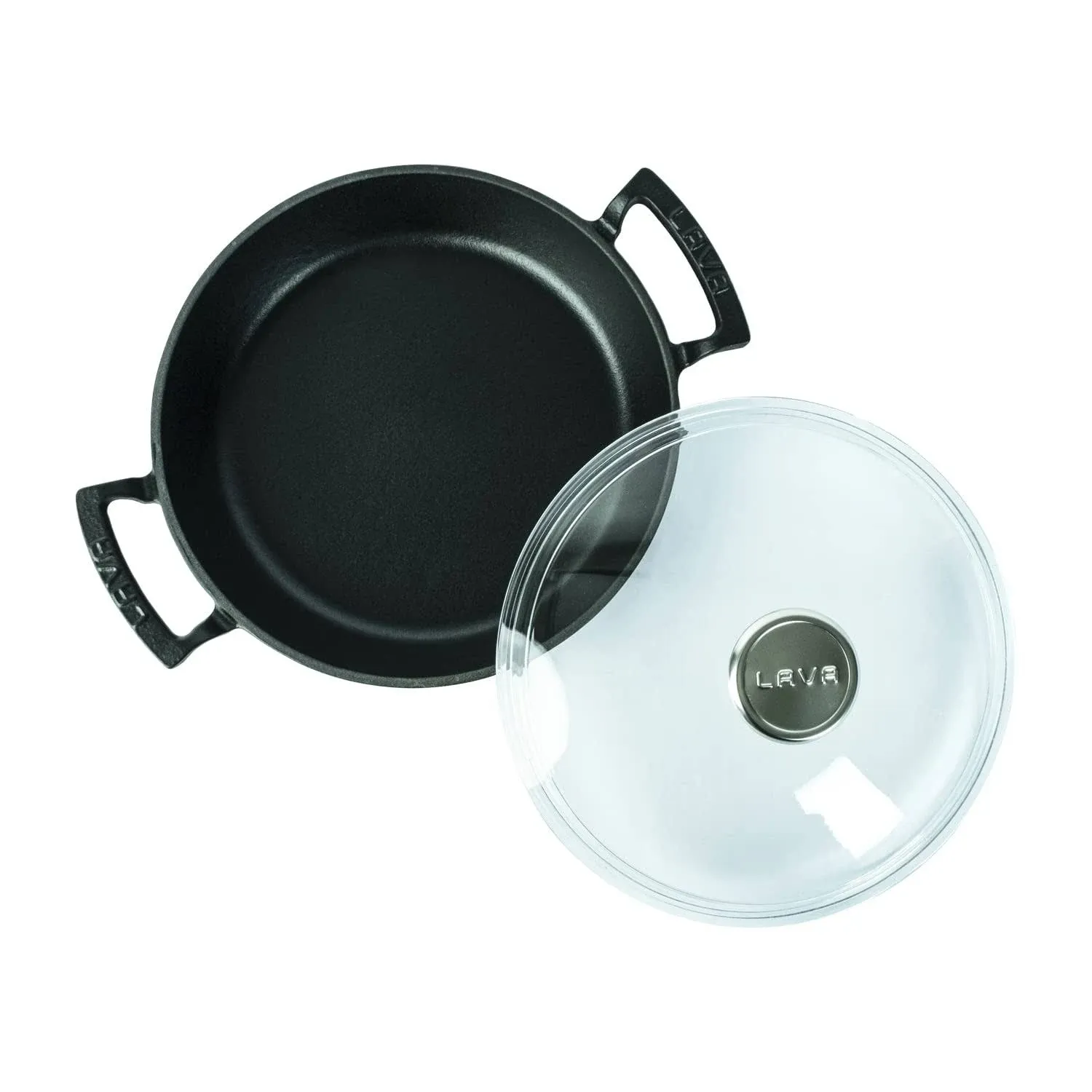 Lava Eco Series Enameled Cast Iron Skillet with Glass Lid - 9.5 Inch Frying Pan Black