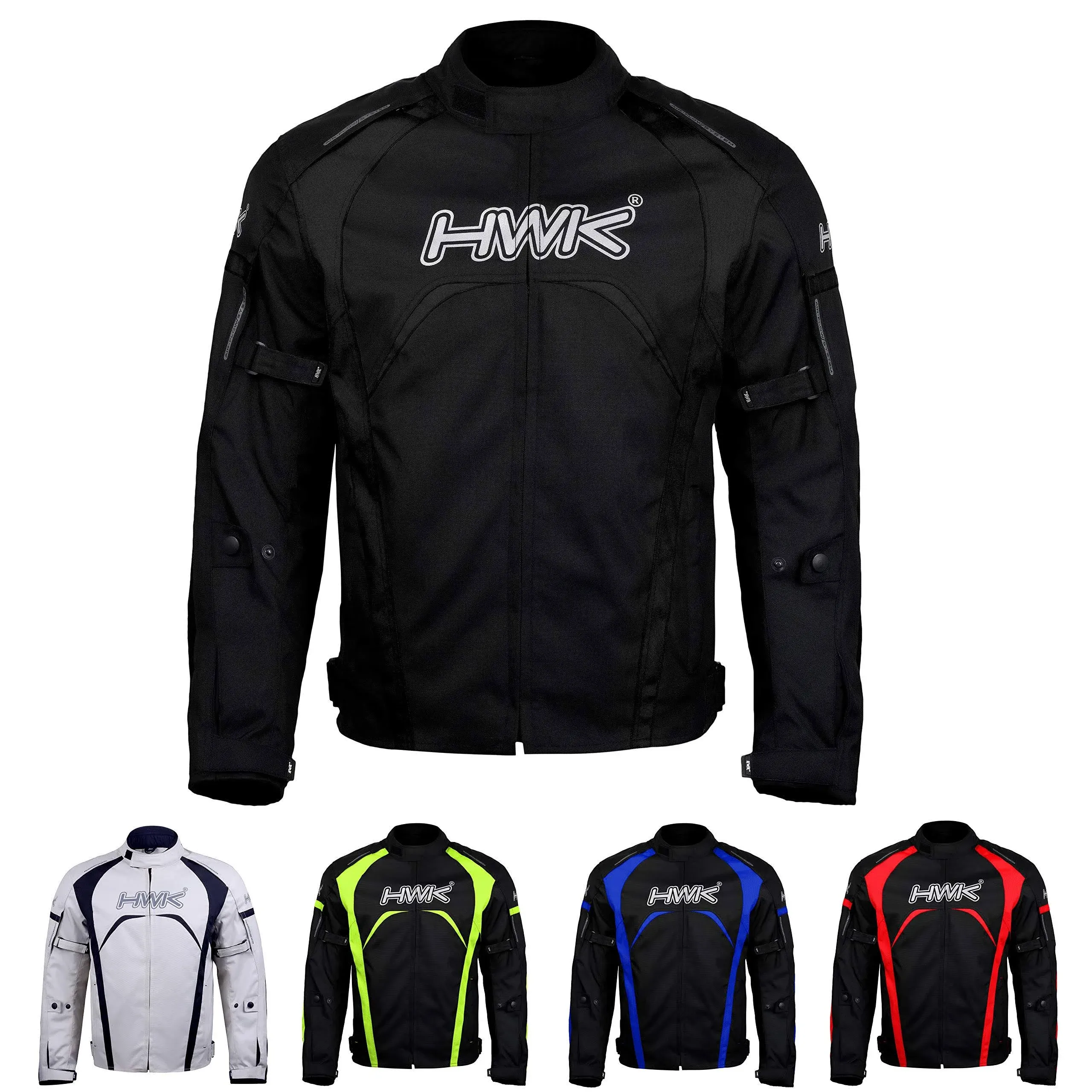 HWK Motorcycle Jacket Men's Riding Textile Racing Motorbike Hi-Vis Biker CE Armored Water Resistant Jackets (All-Black, 3XL)